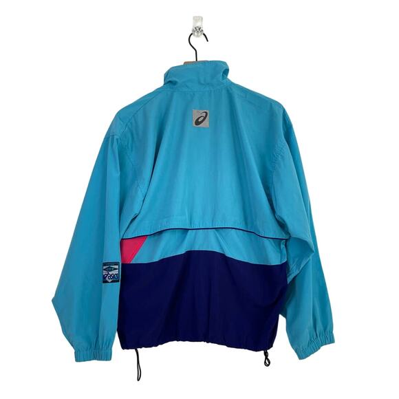 Vintage ASICS Women's Mesh Full Zip Teal Blue Windbreaker Jacket Size Medium 90s - Picture 2 of 10